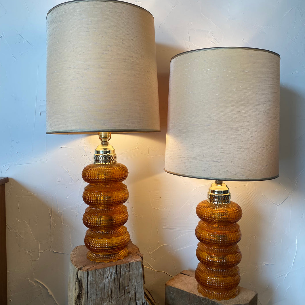 Mid Century Orange Glass Lamp Set
